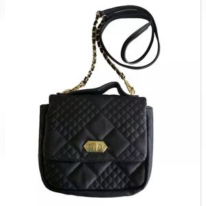 Steve Madden Crossbody Purse Black Faux Leather Quilted Chain Strap Bag